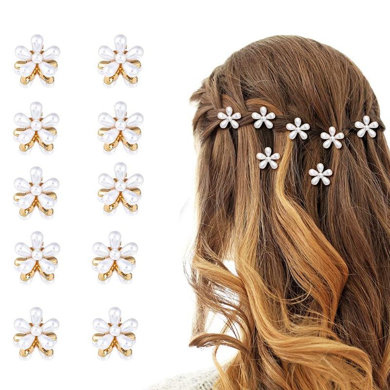 10pcs Mini Hair Claw Faux Pearl Flower Hair Claw Clip Hair Accessories
