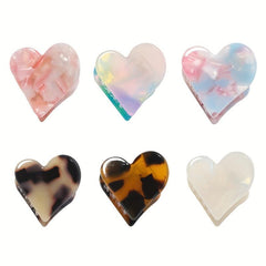 6pcs Mini Heart Shaped Hair Claw Acetate Hair Claw Nonslip Shark Claw