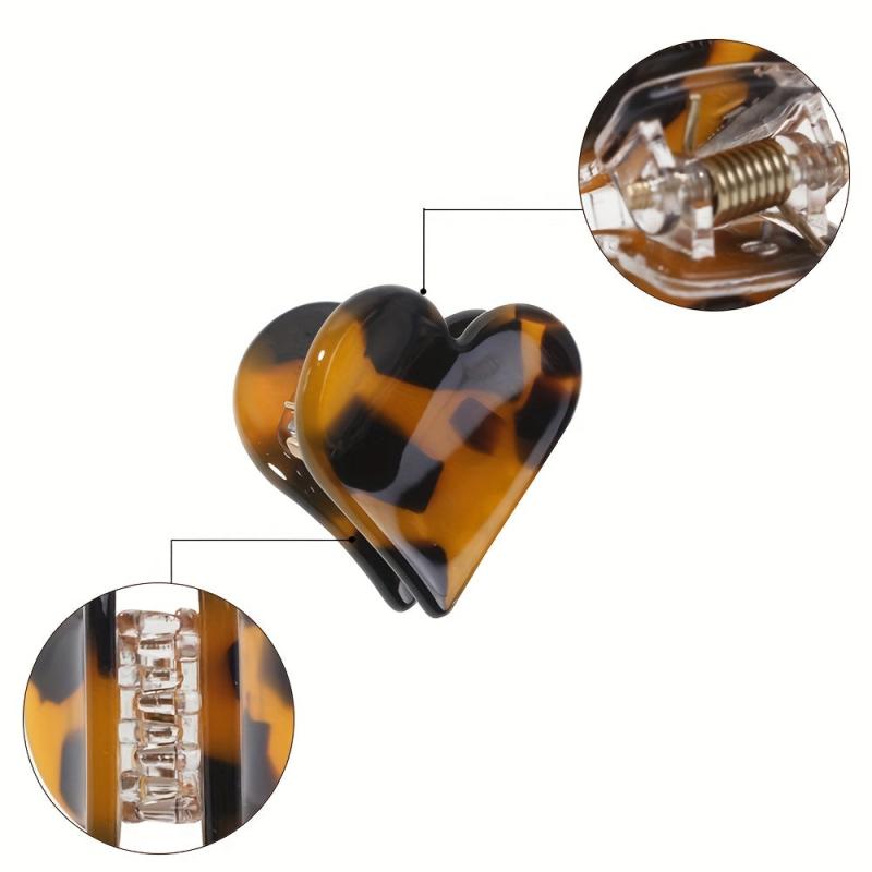 6pcs Mini Heart Shaped Hair Claw Acetate Hair Claw Nonslip Shark Claw