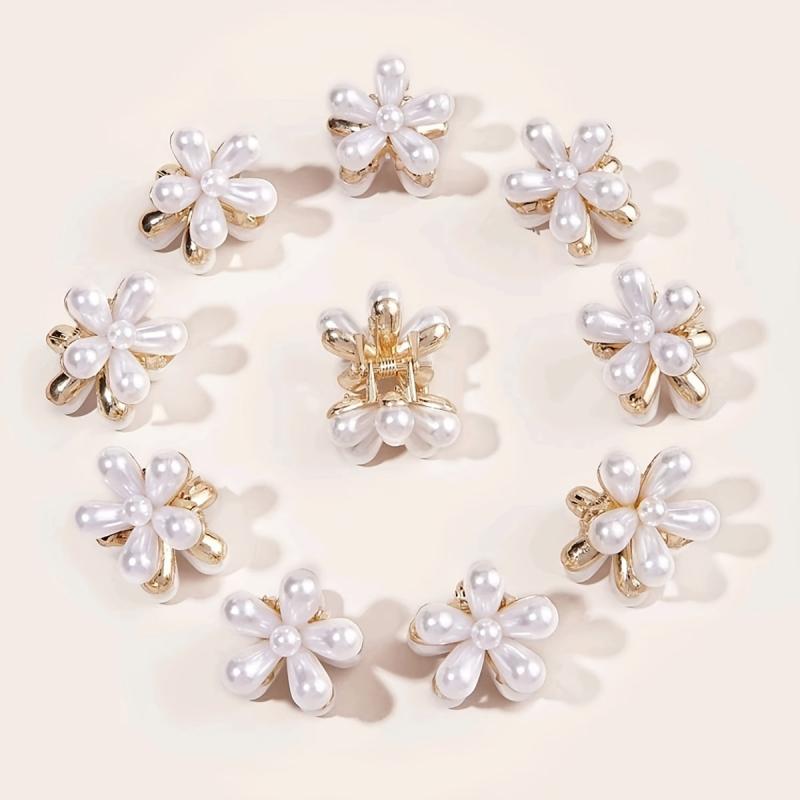 5pcs Mini Pearl Flower Hair Claw Clips Strong Hold Grip Hair Jaw Clip