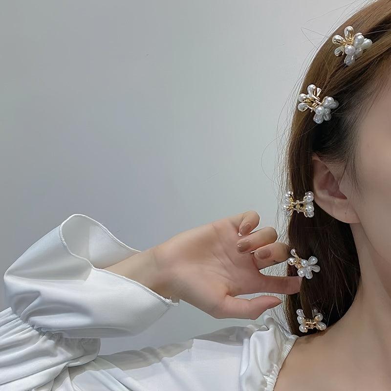5pcs Mini Pearl Flower Hair Claw Clips Strong Hold Grip Hair Jaw Clip