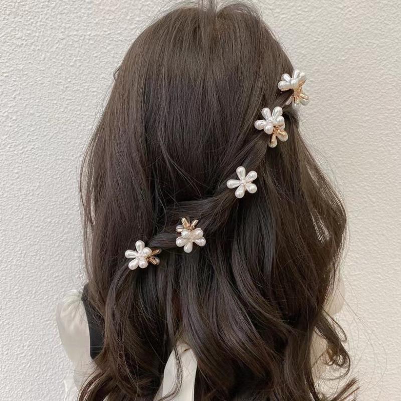 5pcs Mini Pearl Flower Hair Claw Clips Strong Hold Grip Hair Jaw Clip