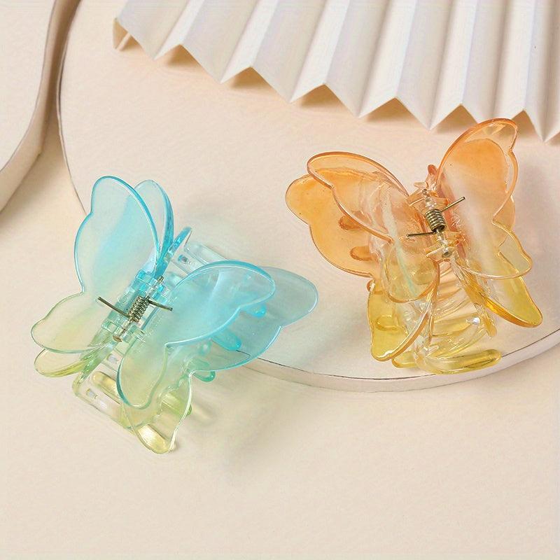2pcs Butterfly Shape Transparent Plastic Hair Claw Mini Shark Claw Gradient