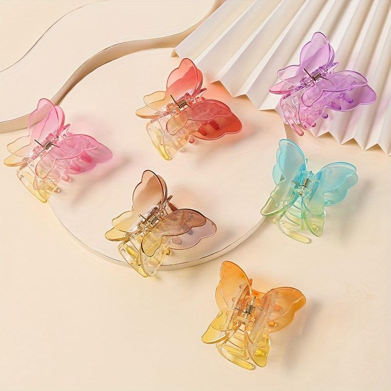2pcs Butterfly Shape Transparent Plastic Hair Claw Mini Shark Claw Gradient
