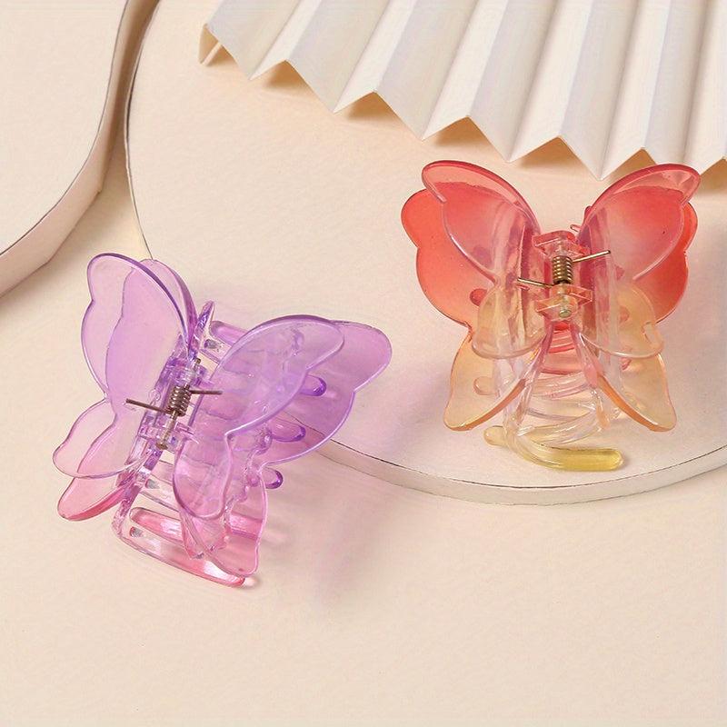 2pcs Butterfly Shape Transparent Plastic Hair Claw Mini Shark Claw Gradient