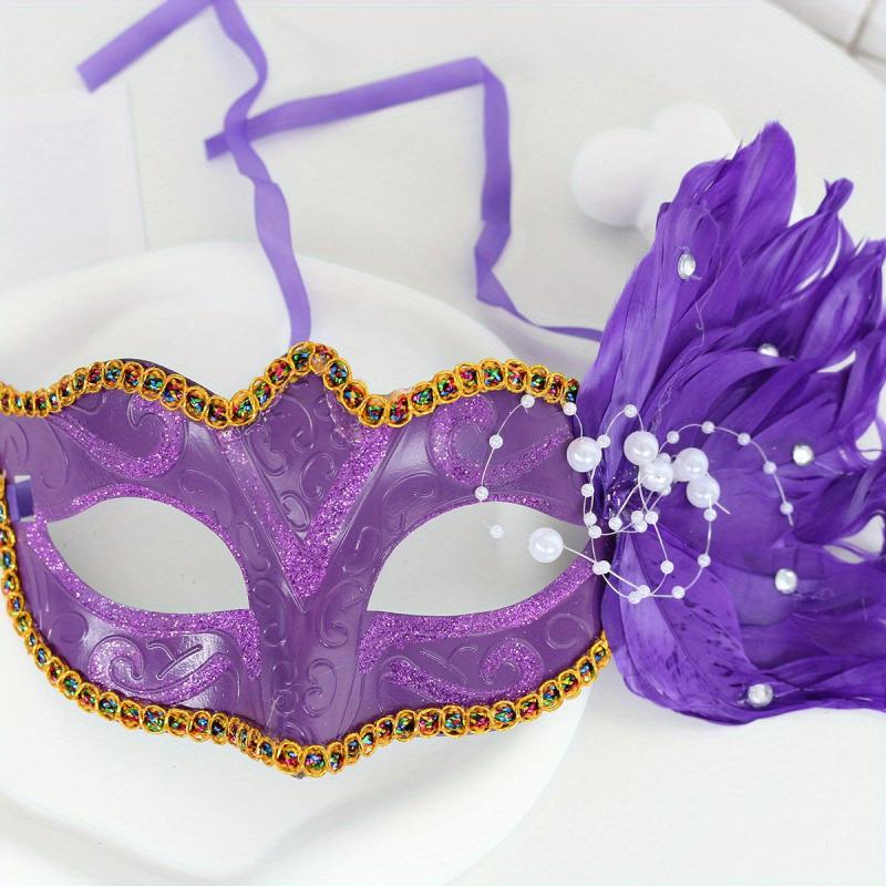 Masquerade Party Mask with Faux Feather & Pearl