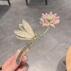 Chinese Style Lotus Flower Hair Claw Clip Vintage Enamel Non Slip Grip Hair Jaw