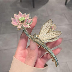 Chinese Style Lotus Flower Hair Claw Clip Vintage Enamel Non Slip Grip Hair Jaw