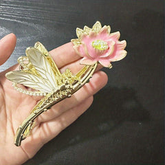 Chinese Style Lotus Flower Hair Claw Clip Vintage Enamel Non Slip Grip Hair Jaw