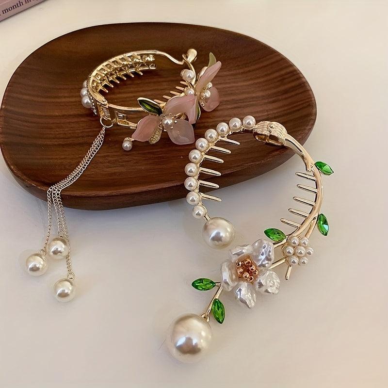 Faux Pearl Flower Hair Claw Mini Shark Claw Head Jewelry Hair Accessories