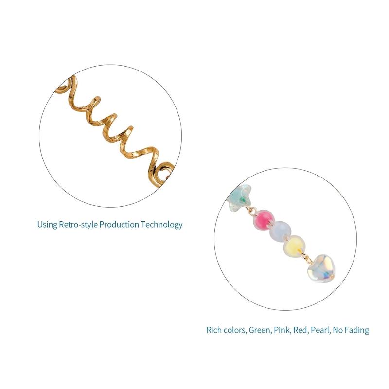 6pcs Colorful Faux Pearl Hair Jewelry For Braids Tassels Dreadlock Rings Charm