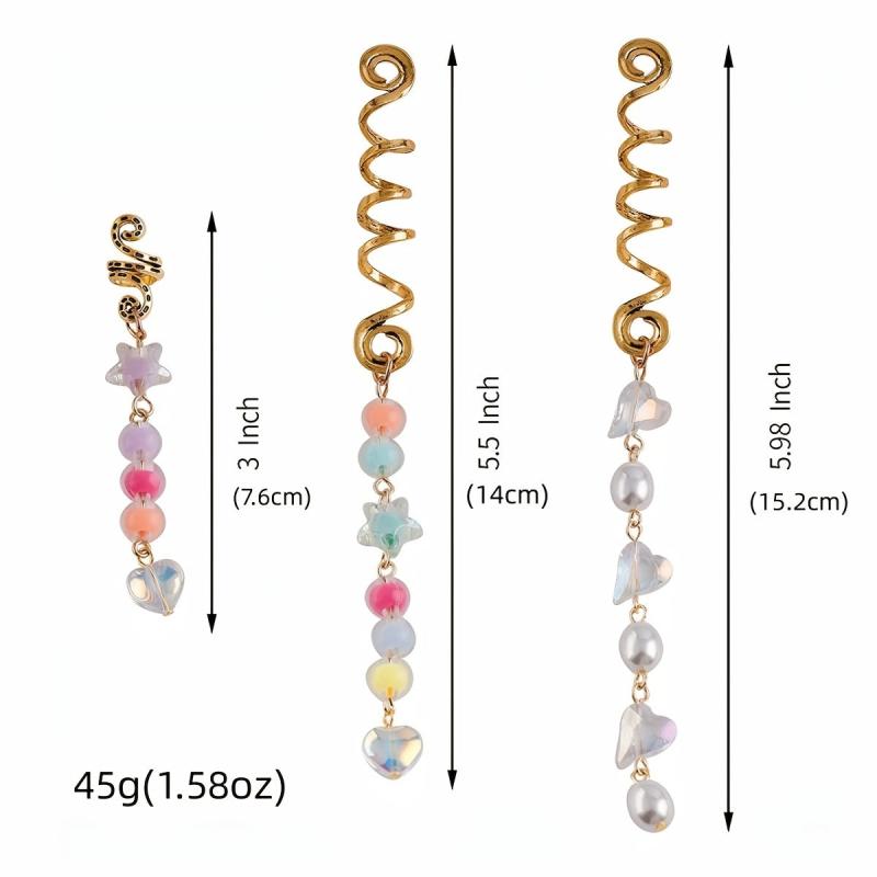 6pcs Colorful Faux Pearl Hair Jewelry For Braids Tassels Dreadlock Rings Charm