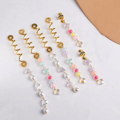 6pcs Colorful Faux Pearl Hair Jewelry For Braids Tassels Dreadlock Rings Charm