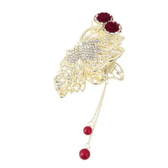Red Rose Hair Claw Clip Tassel Ponytail Holder for Women