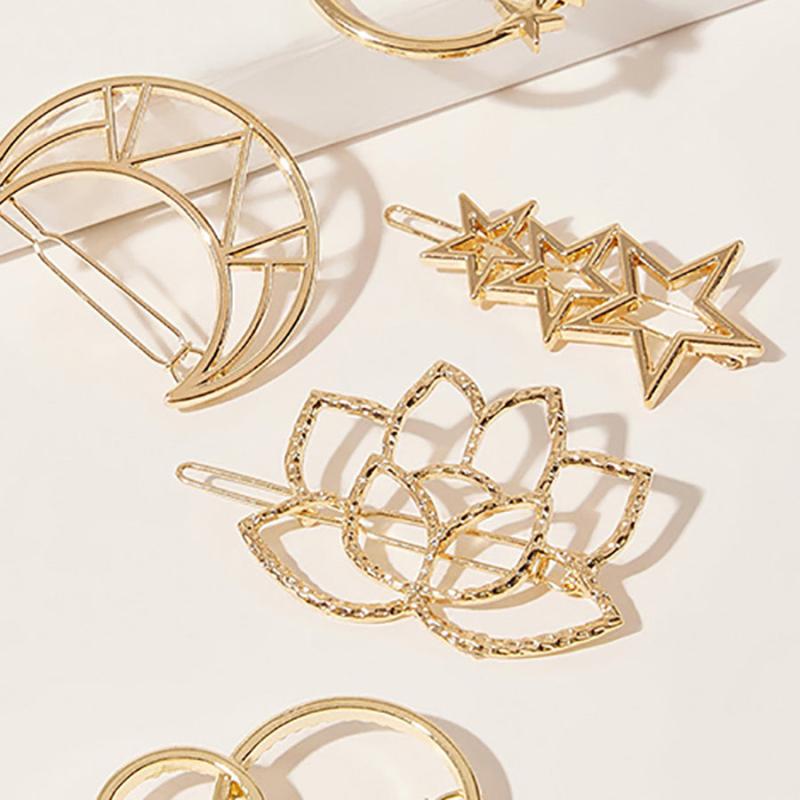 4pcs Star Moon Lotus Hair Clips Set