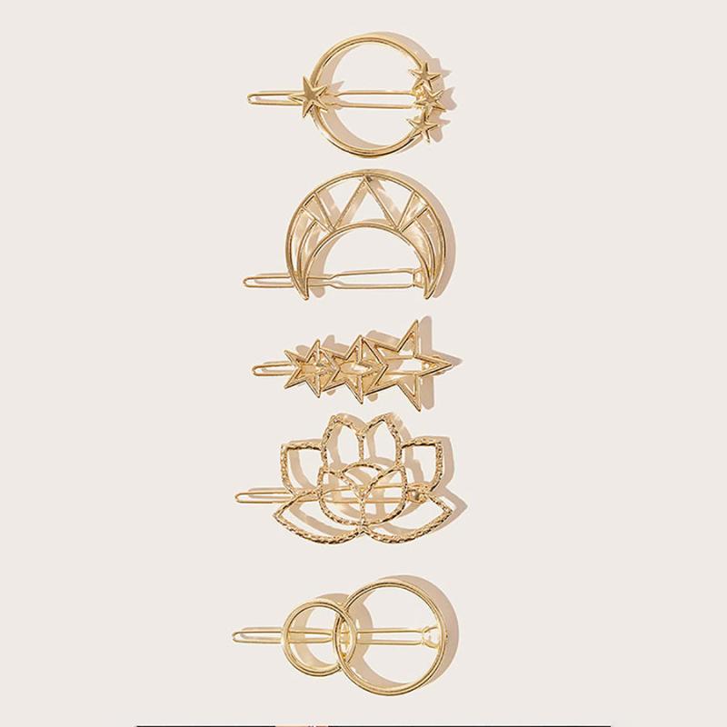 4pcs Star Moon Lotus Hair Clips Set