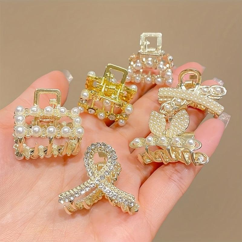 8 PCS Faux Pearl Mini Hair Claw Jewelry