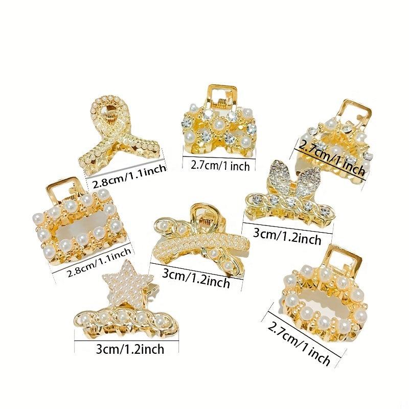 8 PCS Faux Pearl Mini Hair Claw Jewelry