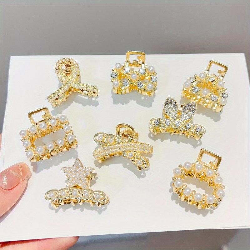 8 PCS Faux Pearl Mini Hair Claw Jewelry