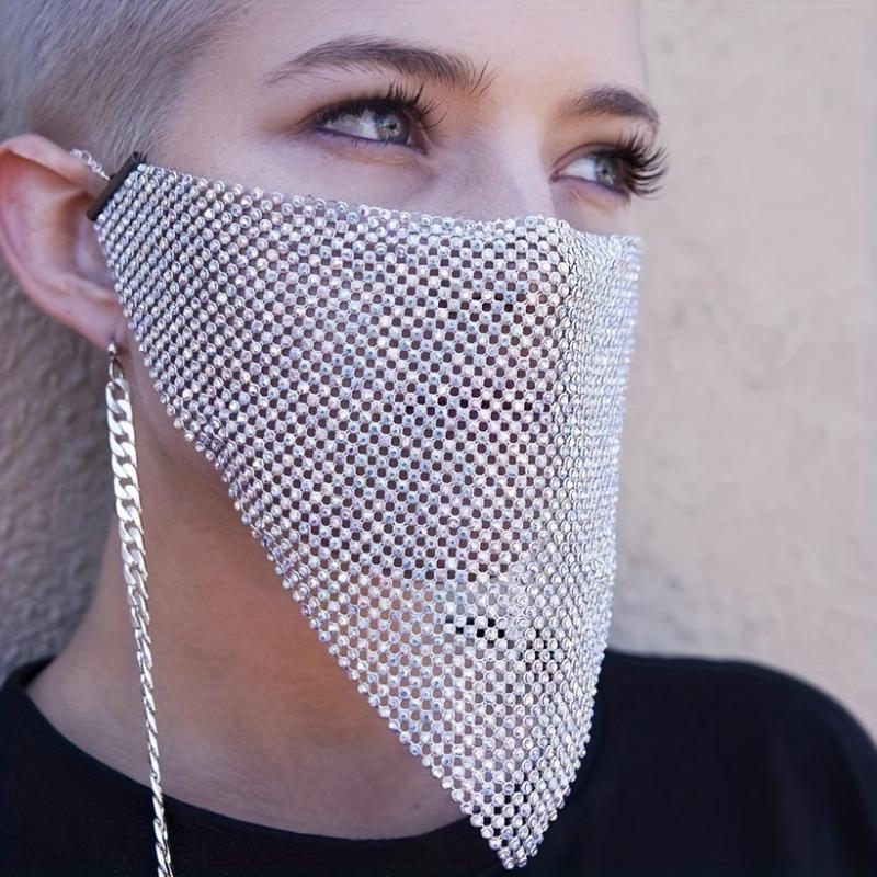 Rhinestone Mesh Mask Chain - Ball Party Nightclub Necklace