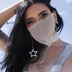 Rhinestone Mesh Mask Chain - Ball Party Nightclub Necklace