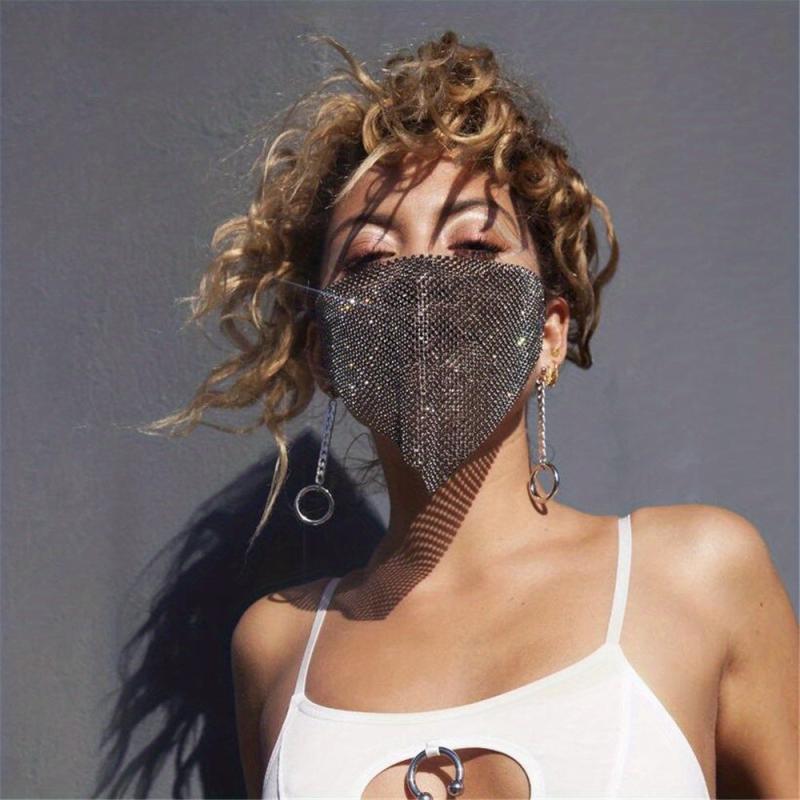 Rhinestone Mesh Mask Chain - Ball Party Nightclub Necklace