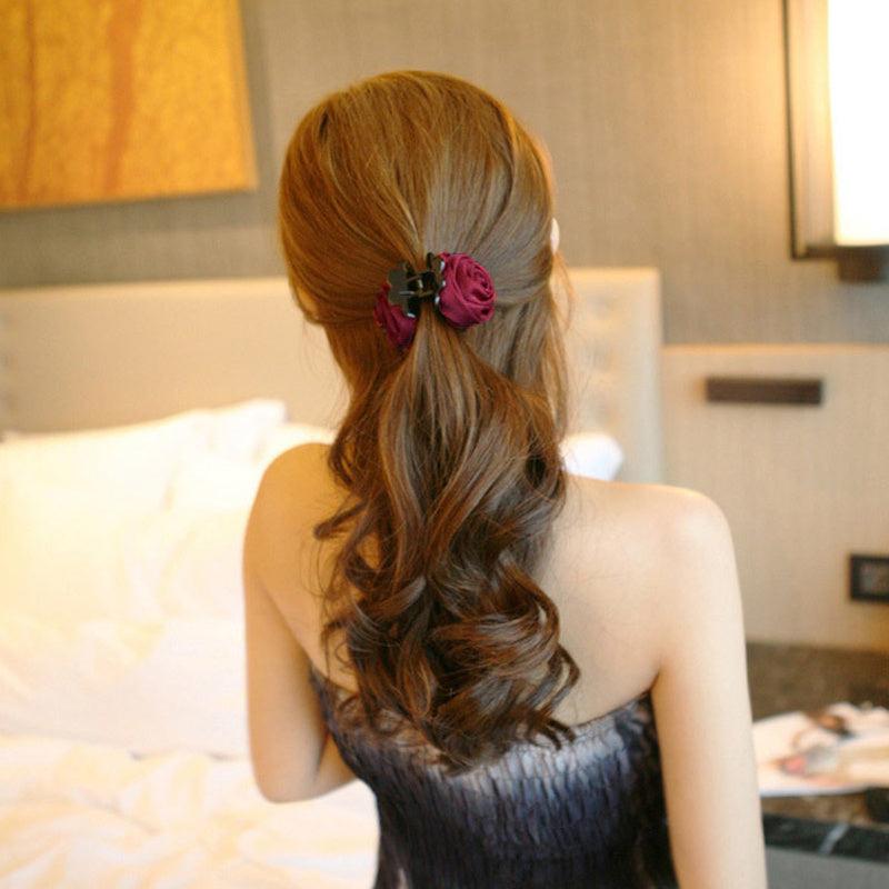 Small Fabric Rose Decor Hair Claw for Women Girls