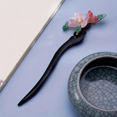 Vintage Lotus & Pearl Wooden Hair Pin Holder