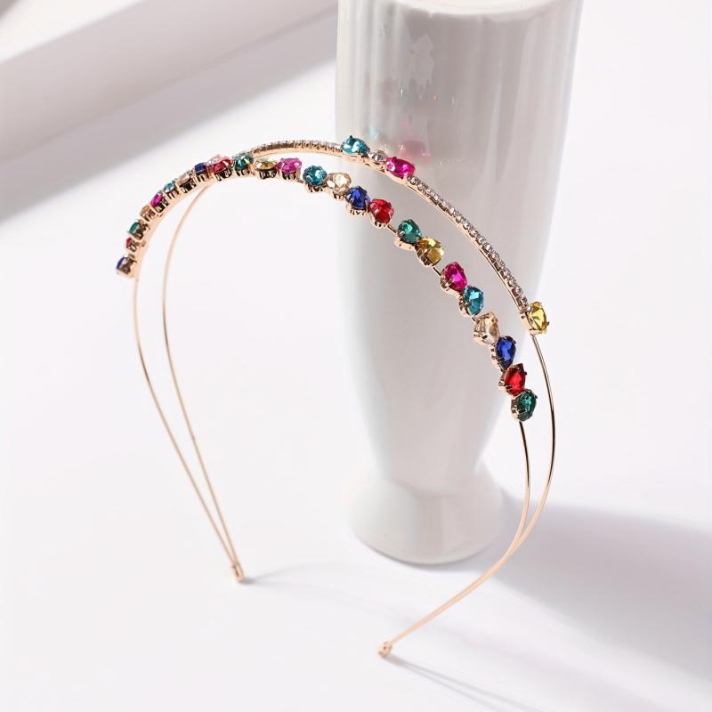 Colorful Rhinestone Hair Band Double Layered Headband Crystal Head Hoop