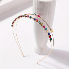 Colorful Rhinestone Hair Band Double Layered Headband Crystal Head Hoop