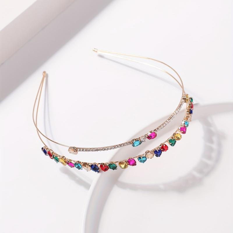 Colorful Rhinestone Hair Band Double Layered Headband Crystal Head Hoop