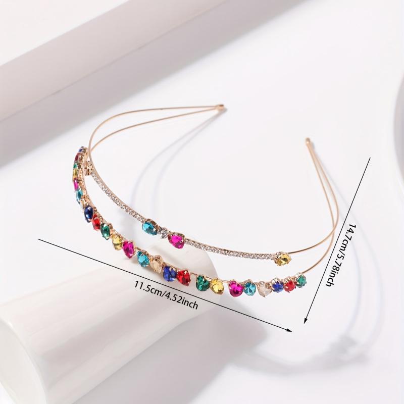 Colorful Rhinestone Hair Band Double Layered Headband Crystal Head Hoop