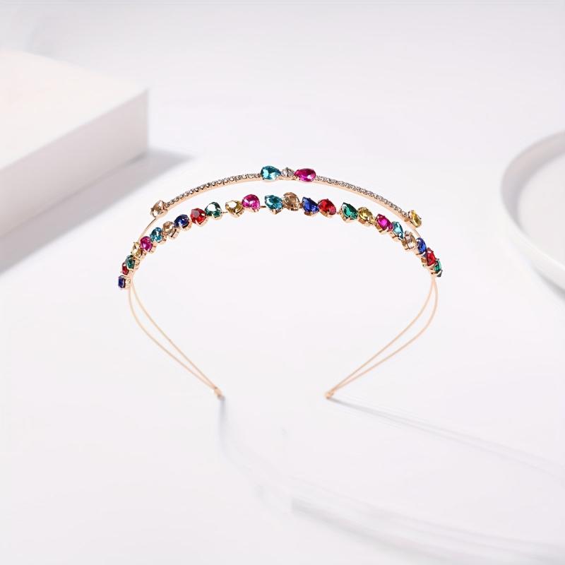 Colorful Rhinestone Hair Band Double Layered Headband Crystal Head Hoop