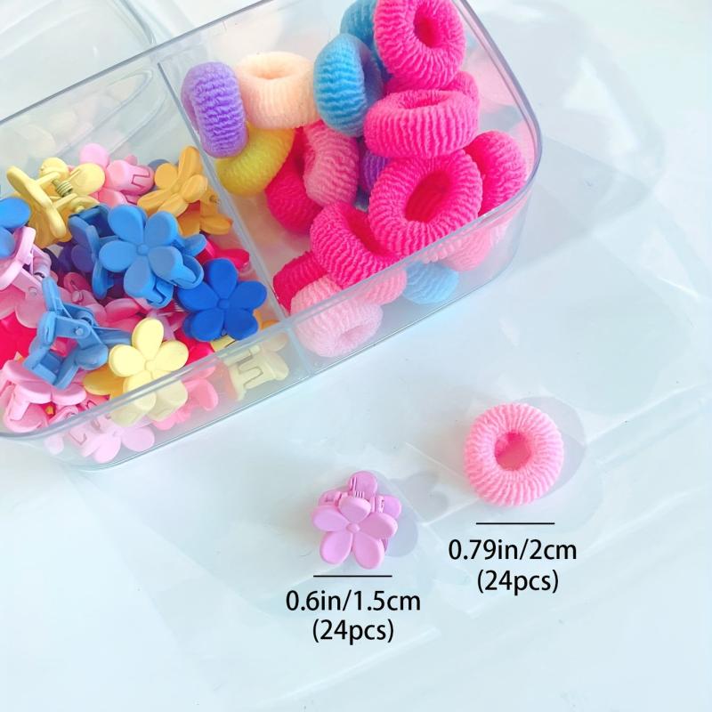 48pcs Baby Girls Flower Hair Claw Clip & Elastic Ponytail Hair Accessories Set