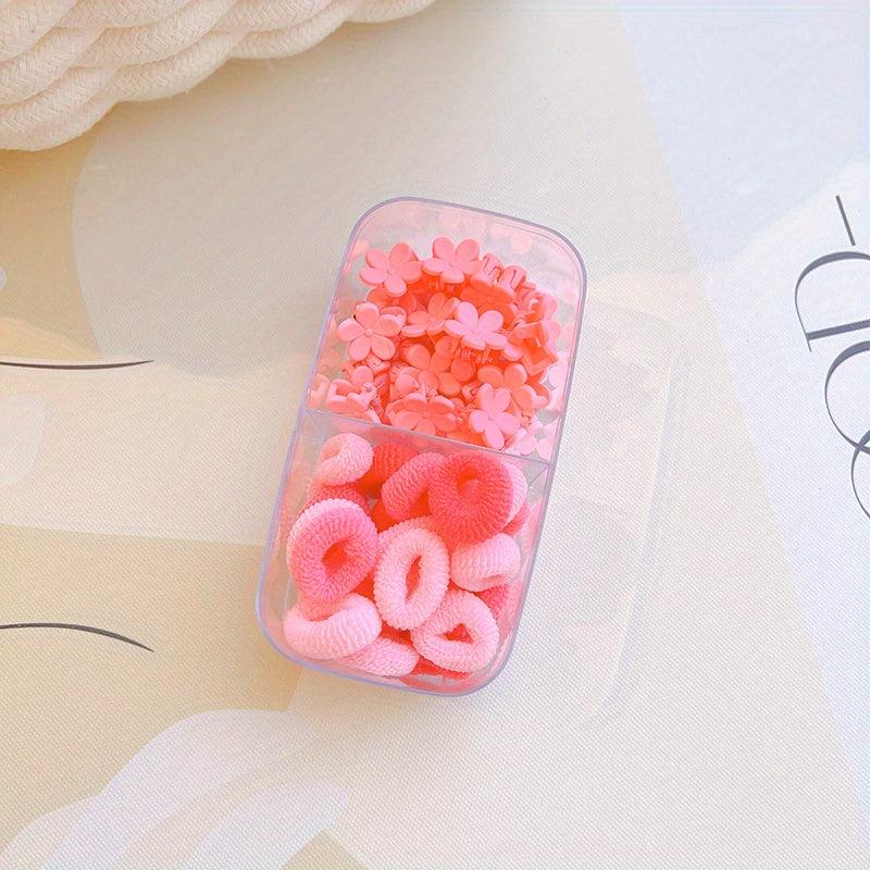 48pcs Baby Girls Flower Hair Claw Clip & Elastic Ponytail Hair Accessories Set