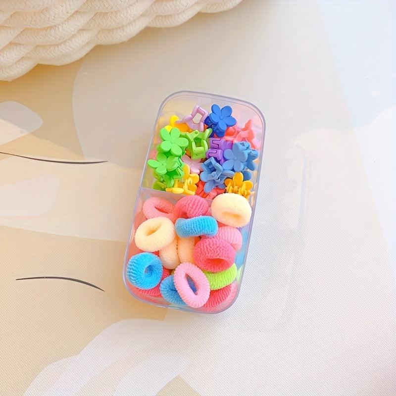 48pcs Baby Girls Flower Hair Claw Clip & Elastic Ponytail Hair Accessories Set