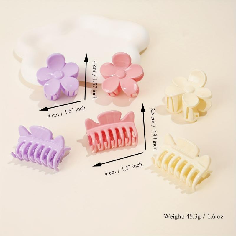 6pcs Glossy Style Hair Claw Flower Shape Shark Claw Ponytail Holder