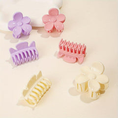 6pcs Glossy Style Hair Claw Flower Shape Shark Claw Ponytail Holder