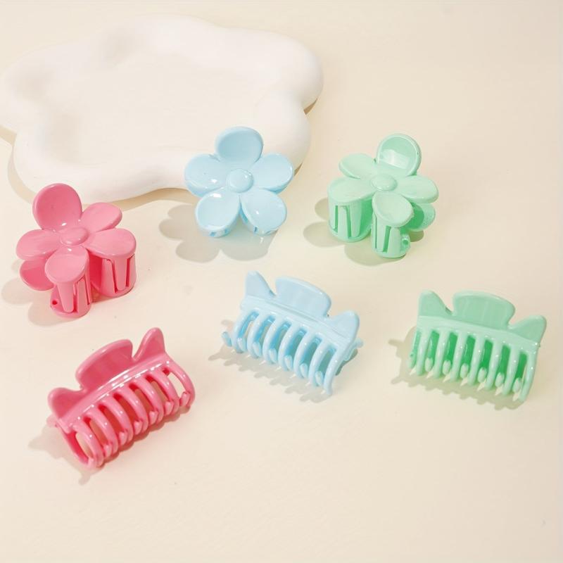 6pcs Glossy Style Hair Claw Flower Shape Shark Claw Ponytail Holder