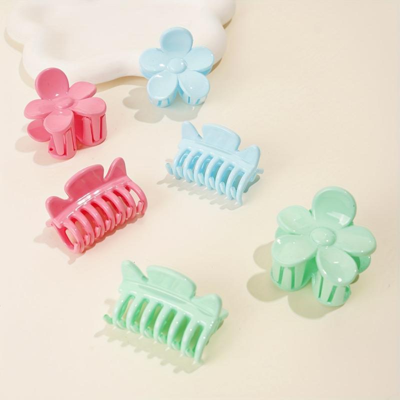 6pcs Glossy Style Hair Claw Flower Shape Shark Claw Ponytail Holder