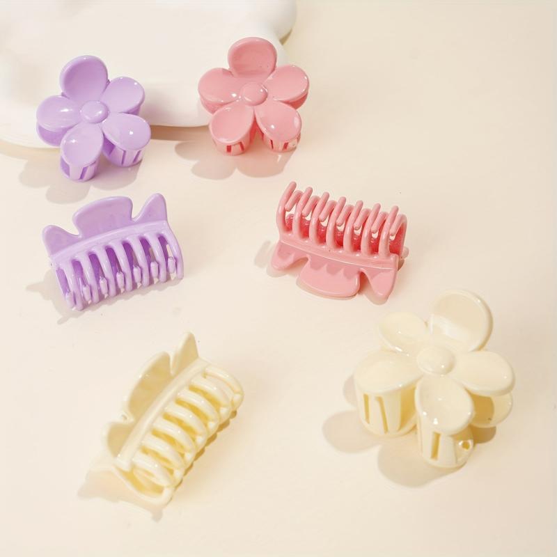 6pcs Glossy Style Hair Claw Flower Shape Shark Claw Ponytail Holder