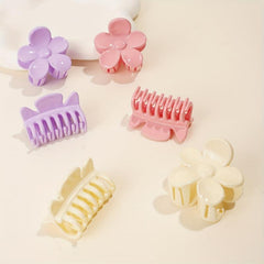 6pcs Glossy Style Hair Claw Flower Shape Shark Claw Ponytail Holder