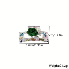 Printed Hair Claw Butterfly Design Rose Decor Hair Clip for Women