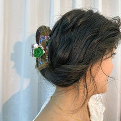 Printed Hair Claw Butterfly Design Rose Decor Hair Clip for Women
