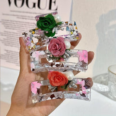 Printed Hair Claw Butterfly Design Rose Decor Hair Clip for Women