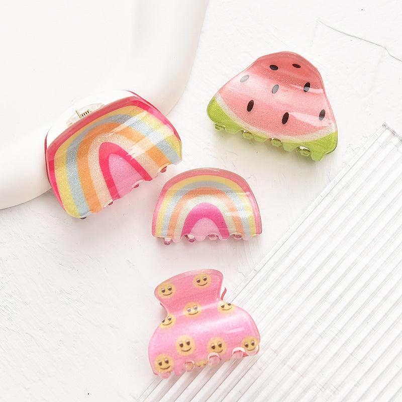 Fruit Rainbow Hair Claw Mini Shark Claw Braid Hair Clip Ponytail Holder