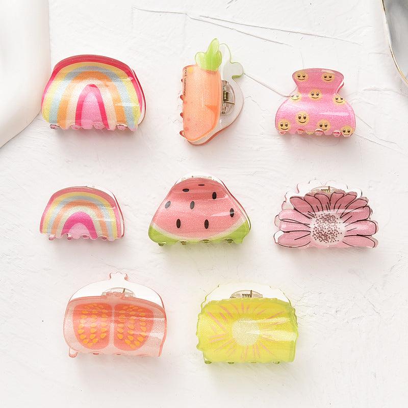 Fruit Rainbow Hair Claw Mini Shark Claw Braid Hair Clip Ponytail Holder