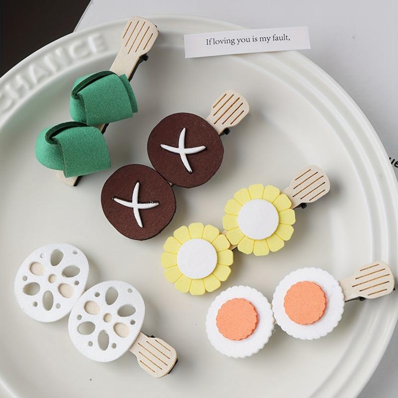 5pcs Funny Food Hair Clip Cartoon Lotus Root Corn Mushroom Duck Billed Clip