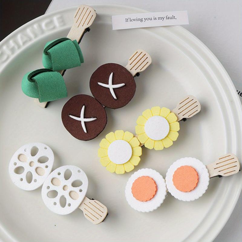 5pcs Funny Food Hair Clip Cartoon Lotus Root Corn Mushroom Duck Billed Clip