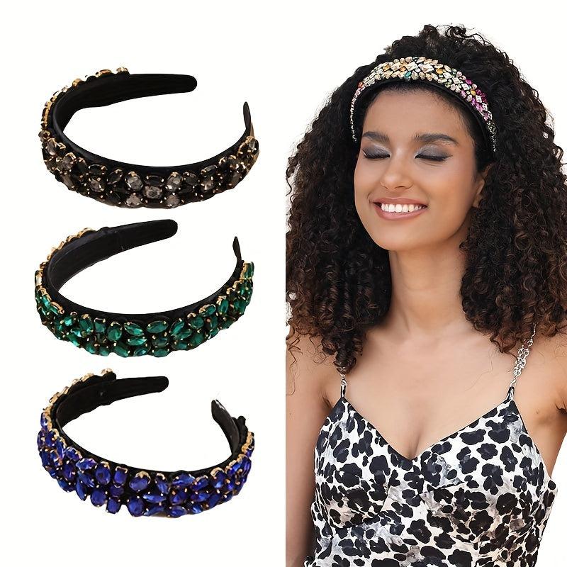 Baroque Rhinestone Headband Crystal Head Hoop Wide Headdress Hair Accessories